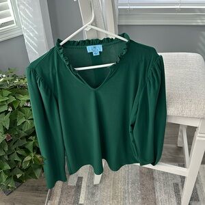 Cece Ruffle V- Neck Blouse long sleeved.